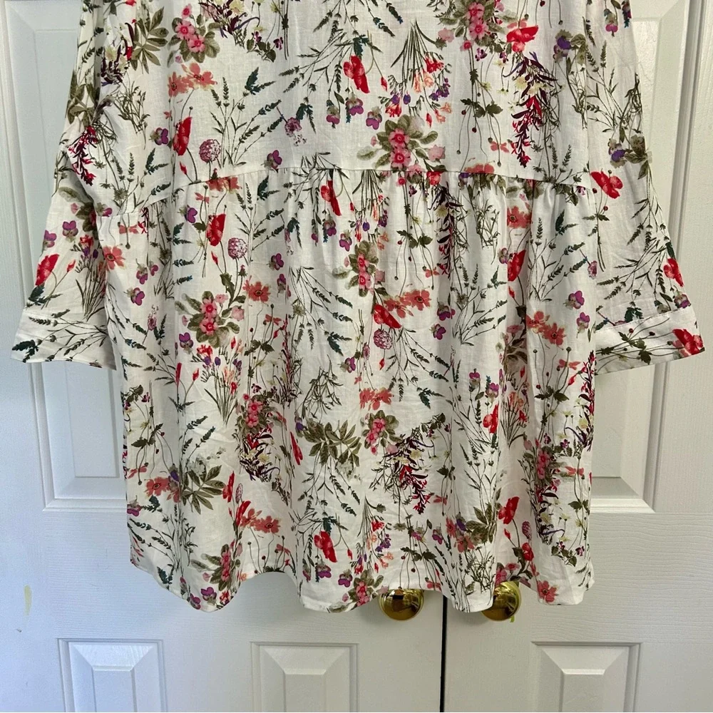 Jones NY Linen Floral High/Low Hem Roll Tab Sleeve Spring Women's Top 1X - Picture 7 of 14